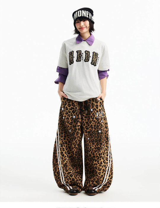 MEDM Leopard Print Star Embroidered Baggy Sweatpants | Face 3 Face