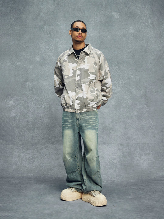 1807 Textured Leather Patchwork Camo Coach Jacket | Face 3 Face