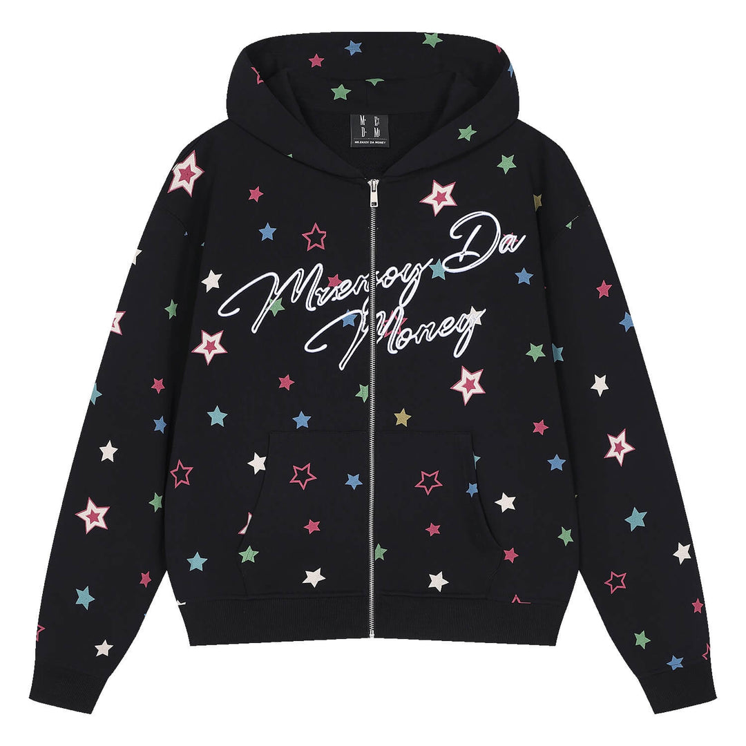 MEDM All Over Colorful Star Print Zip Up Hoodie | Face 3 Face