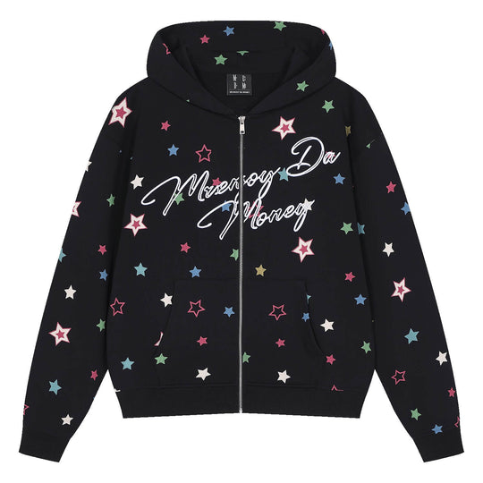 MEDM All Over Colorful Star Print Zip Up Hoodie | Face 3 Face