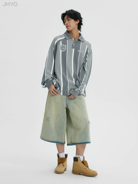 JHYQ Contrast Striped Long Sleeved Polo
