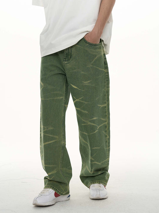 EVILKNIGHT(EK) Green Vintage Water Wave Pattern Washed Jeans | Face 3 Face