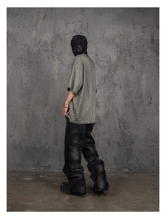 UNDERWATER Gray Sand-Washed Faded Deconstructed Tee | Face 3 Face