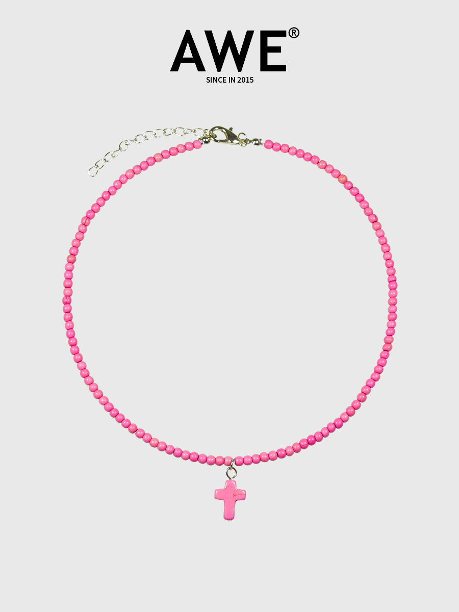AWE Stone Beads Cross Necklace | Face 3 Face