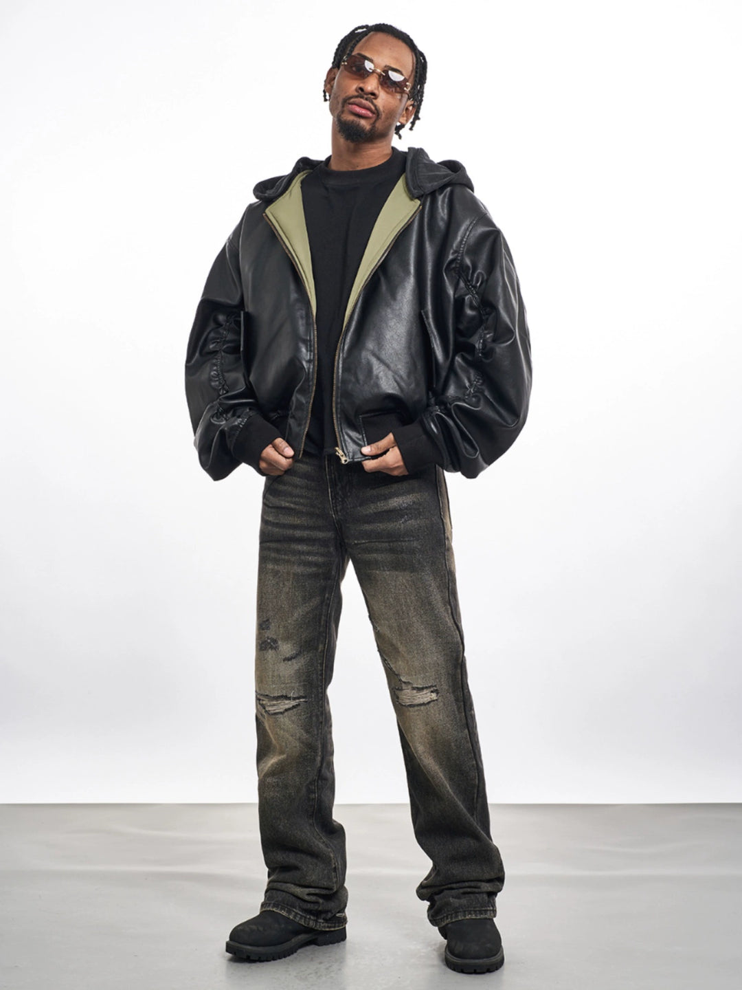 F3F Select Washed Hole Patch Black Gray Jeans | Face 3 Face