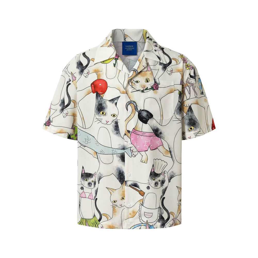 YADcrew All Over Cat Print Short Sleeve Shirt | Face 3 Face