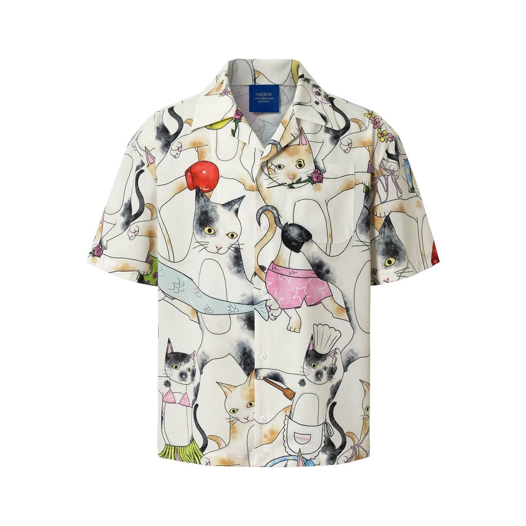 YADcrew All Over Cat Print Short Sleeve Shirt | Face 3 Face