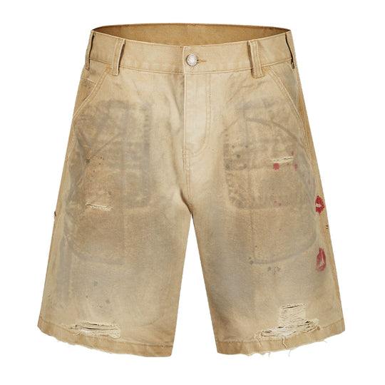 Remedy Kiss Mark Distressed Hole Work Painter Shorts | Face 3 Face