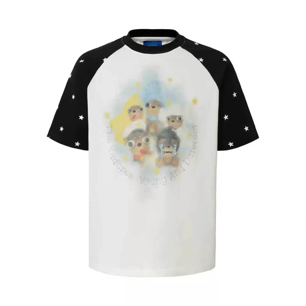 YADcrew Cartoon Dog Print Star Raglan Color Block Tee | Face 3 Face