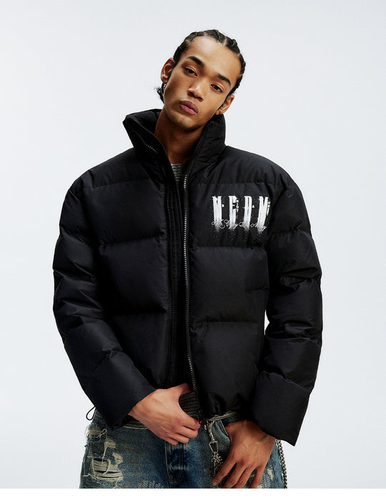 MEDM Rhinestone Studded Logo Down Jacket | Face 3 Face