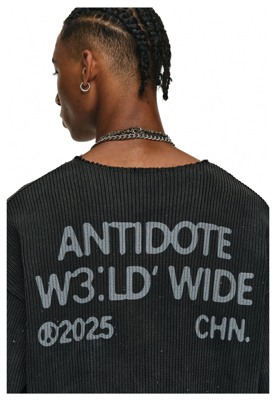 ANTIDOTE Striped Texture Washed Ink Splash Knit Sweater | Face 3 Face