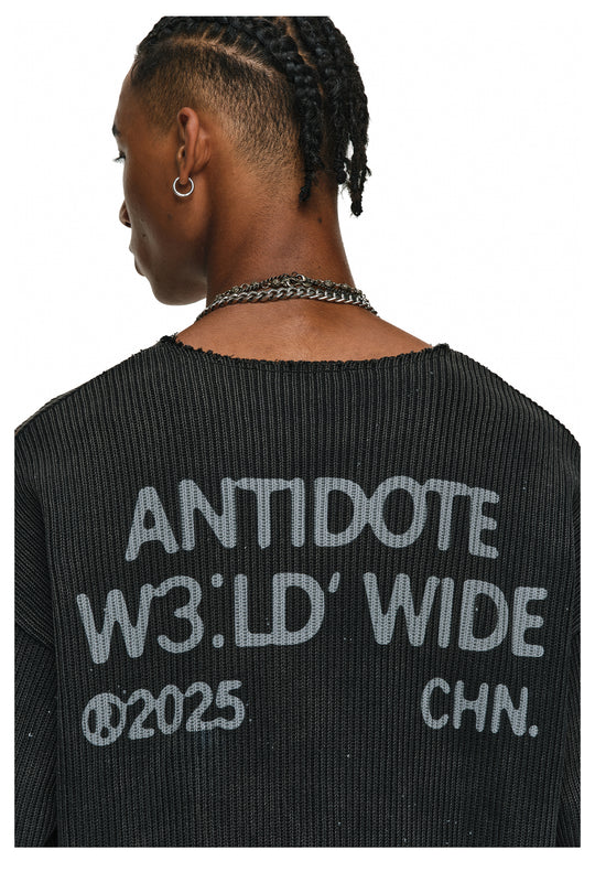 ANTIDOTE Striped Texture Washed Ink Splash Knit Sweater | Face 3 Face