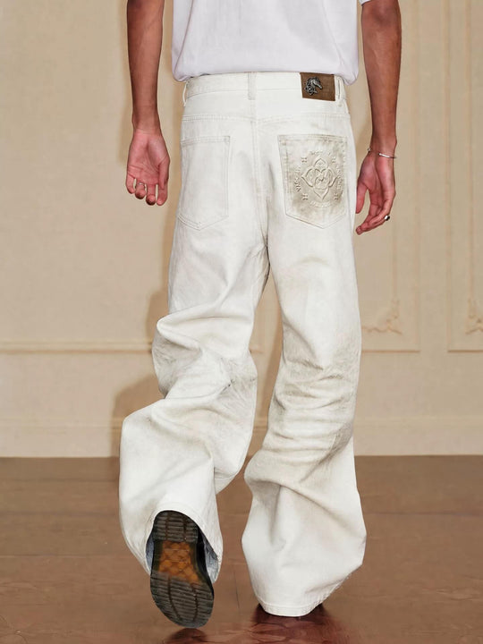 YADcrew White 3D Whisker Washed Jeans | Face 3 Face