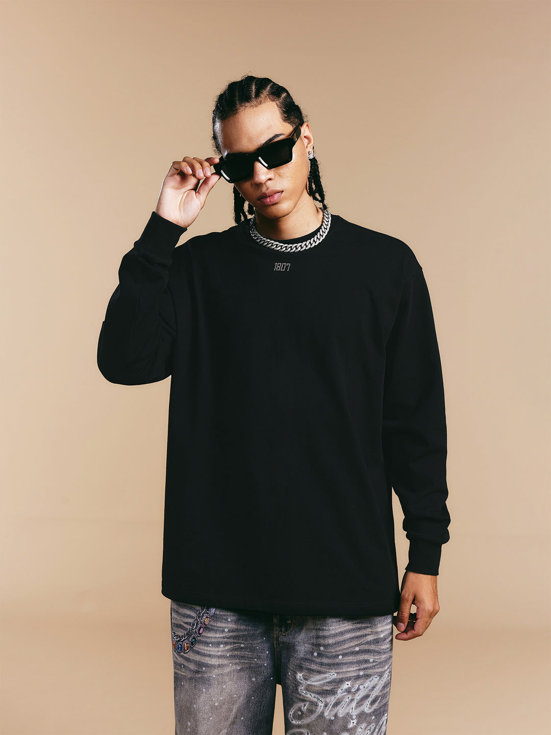 1807 Crystal Rhinestone Logo Long Sleeve Tee | Face 3 Face