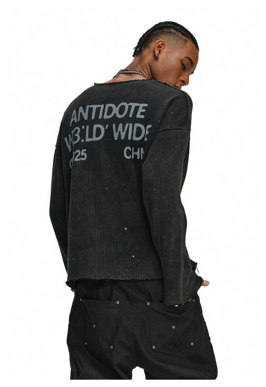 ANTIDOTE Striped Texture Washed Ink Splash Knit Sweater | Face 3 Face