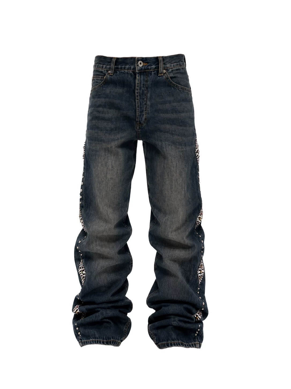 KARMANISTIC Studded Crystal and Leather Side Design Washed Jeans | Face 3 Face