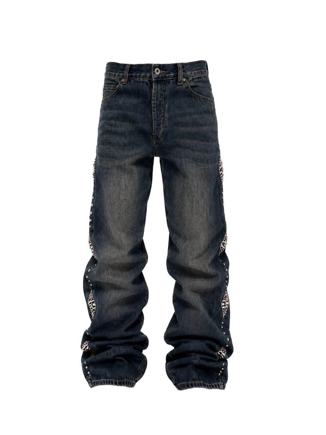 KARMANISTIC Studded Crystal and Leather Side Design Washed Jeans | Face 3 Face