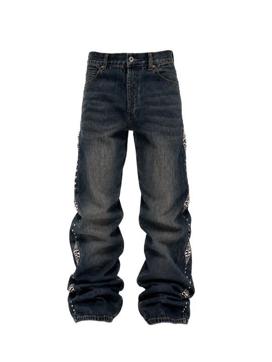 KARMANISTIC Studded Crystal and Leather Side Design Washed Jeans | Face 3 Face