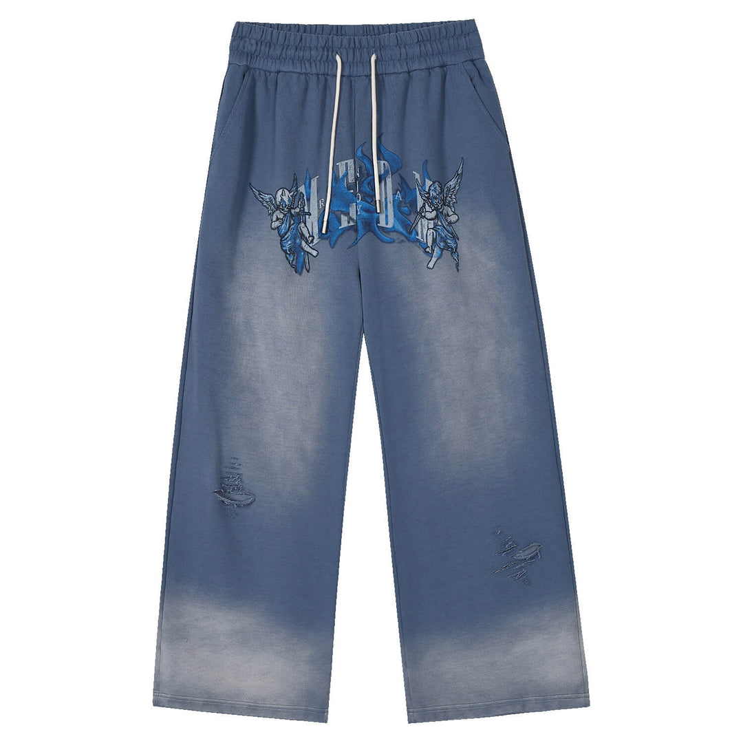 MEDM Skeleton Angel Graphic Print Washed Baggy Sweatpants | Face 3 Face