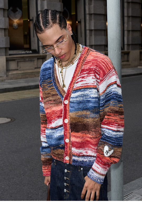 STEEPC Multicolor Gradient Heart Patch Knit Cardigan | Face 3 Face