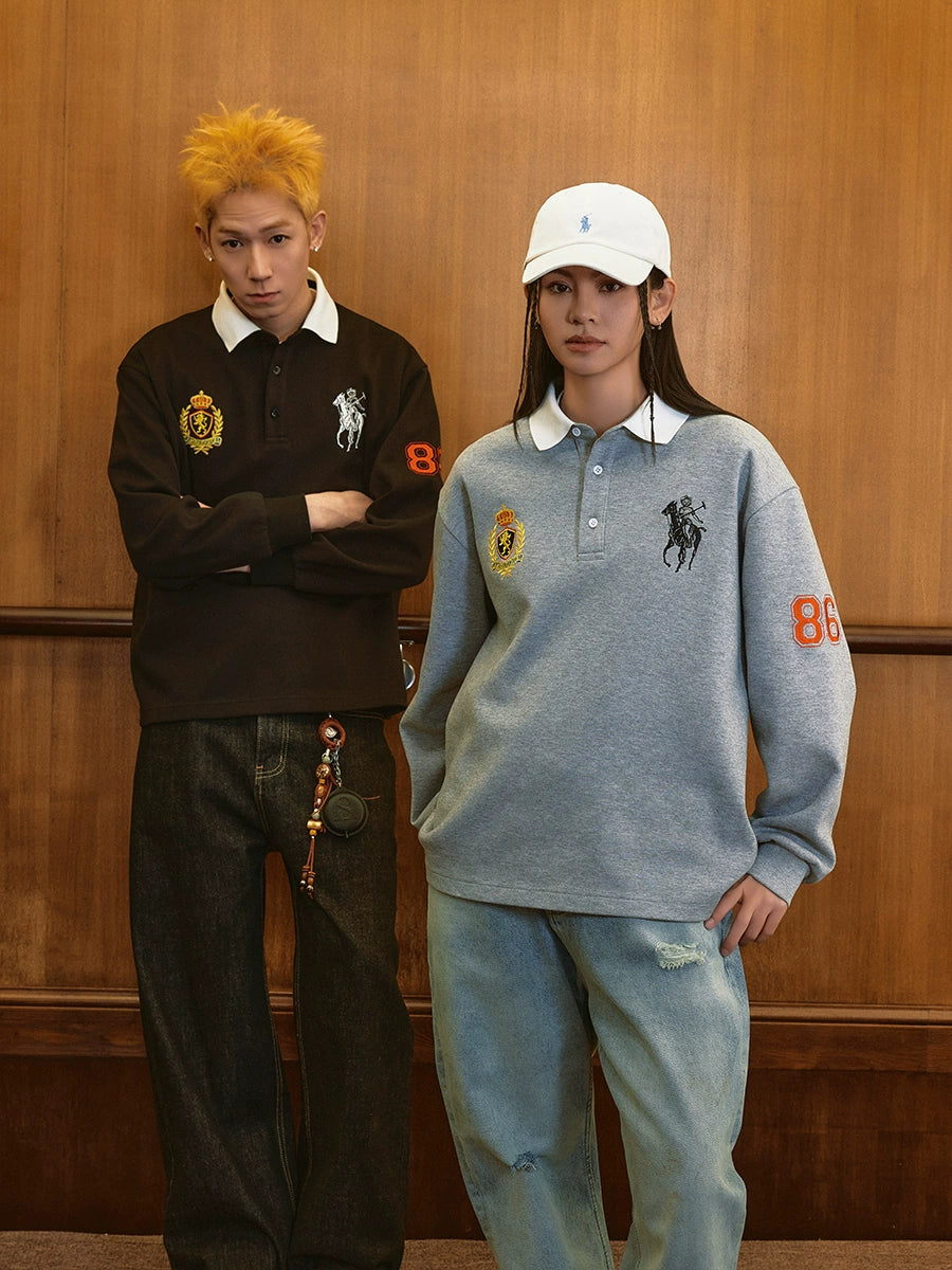 Harsh and Cruel Vintage Embroidered Long Sleeve Polo | Face 3 Face