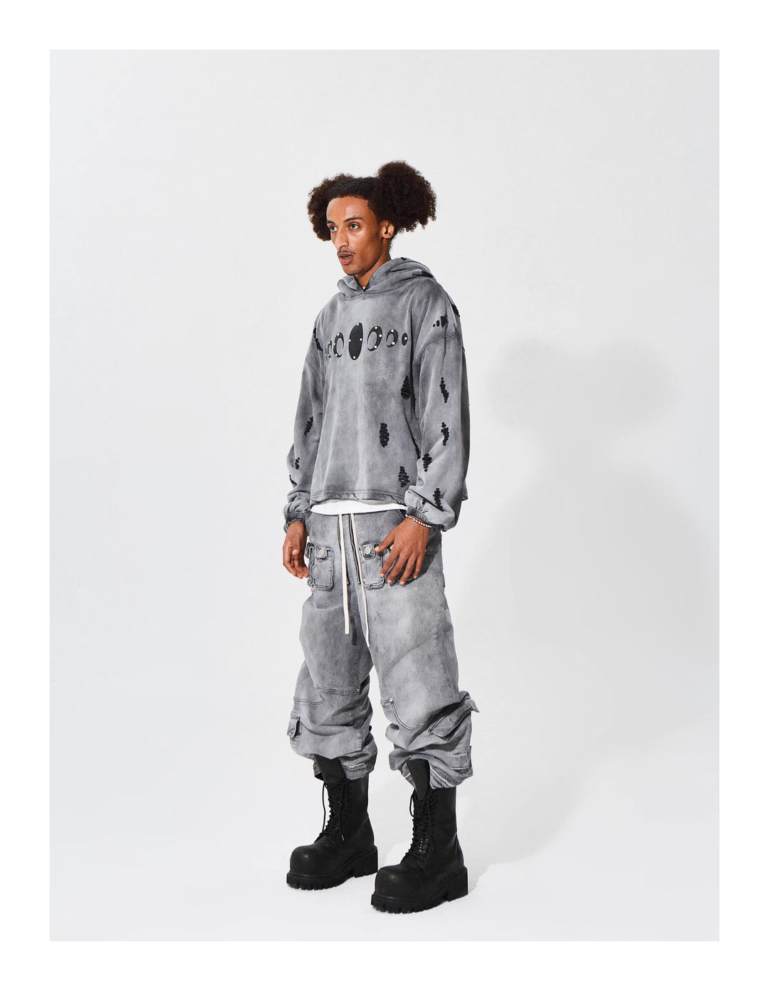 KARMANISTIC Distressed Washed Rivets Hoodie | Face 3 Face