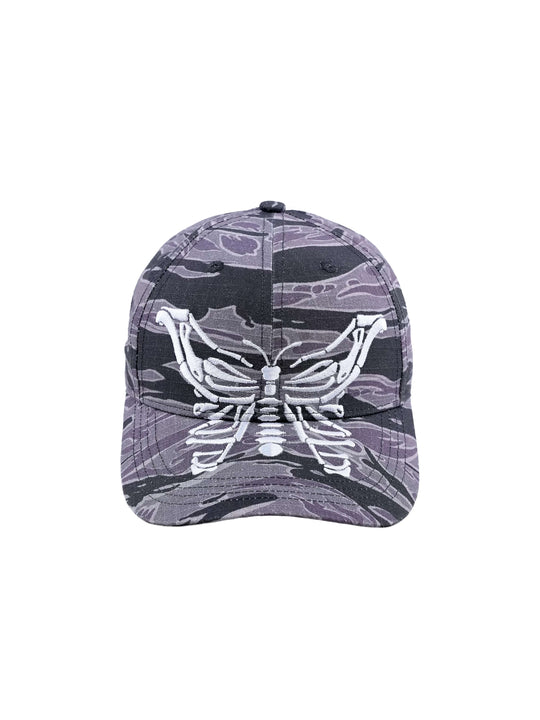 LIBERAFIT Skeleton Butterfly Embroidered Camo Racing Cap | Face 3 Face