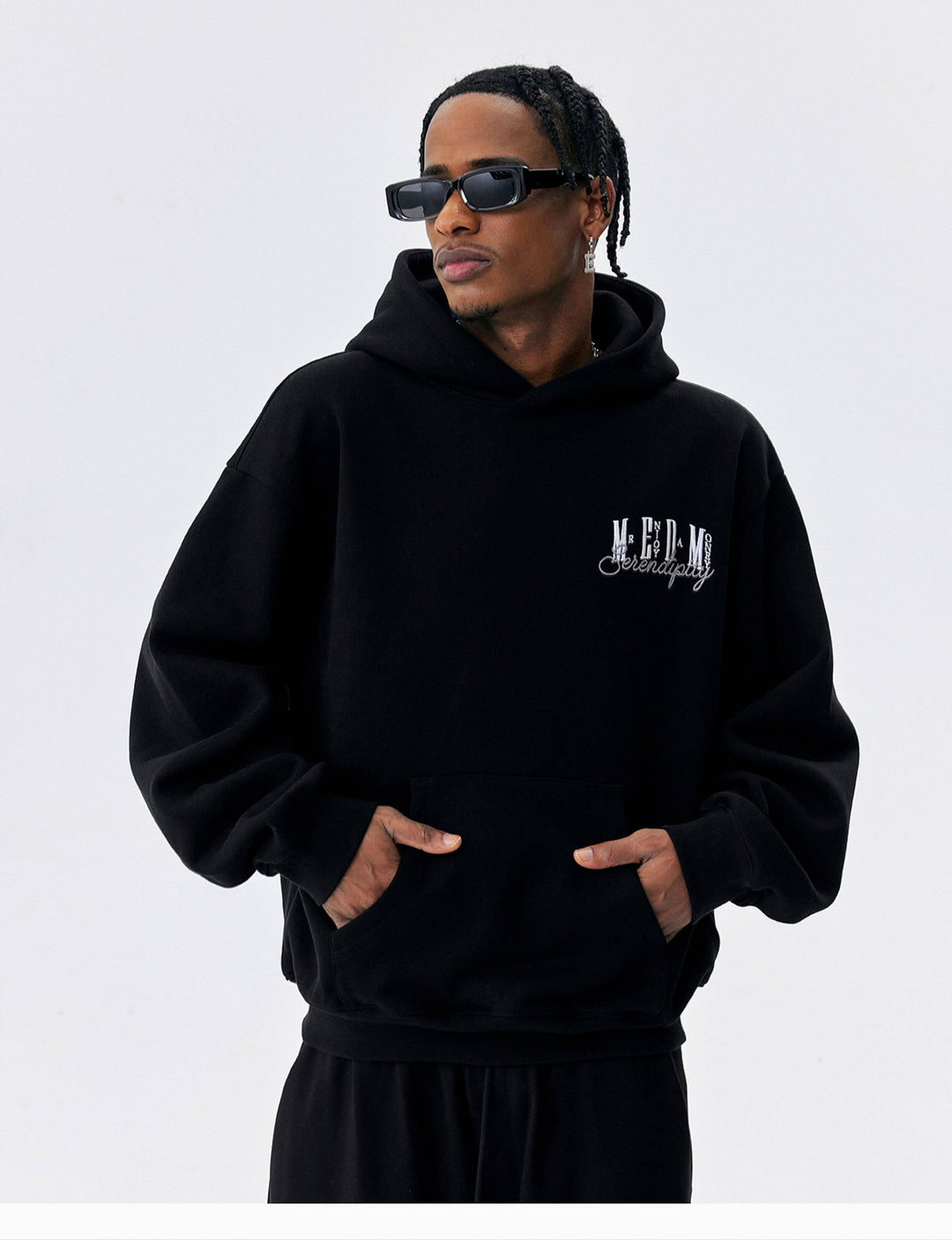 MEDM Basic One Point Embroidered Logo Oversized Hoodie | Face 3 Face