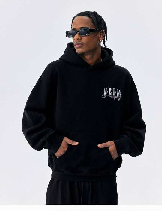 MEDM Basic One Point Embroidered Logo Oversized Hoodie | Face 3 Face