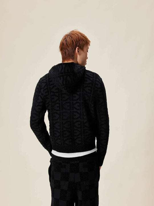 EVILKNIGHT(EK) Jacquard Logo Knit Zip Up Hoodie