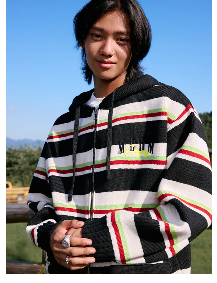 MEDM Colorful Stripes Zip-Up Knit Hoodie | Face 3 Face