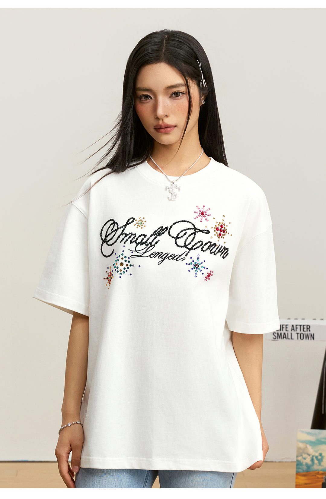 Small Town Kid Colorful Fireworks Rhinestone Tee | Face 3 Face