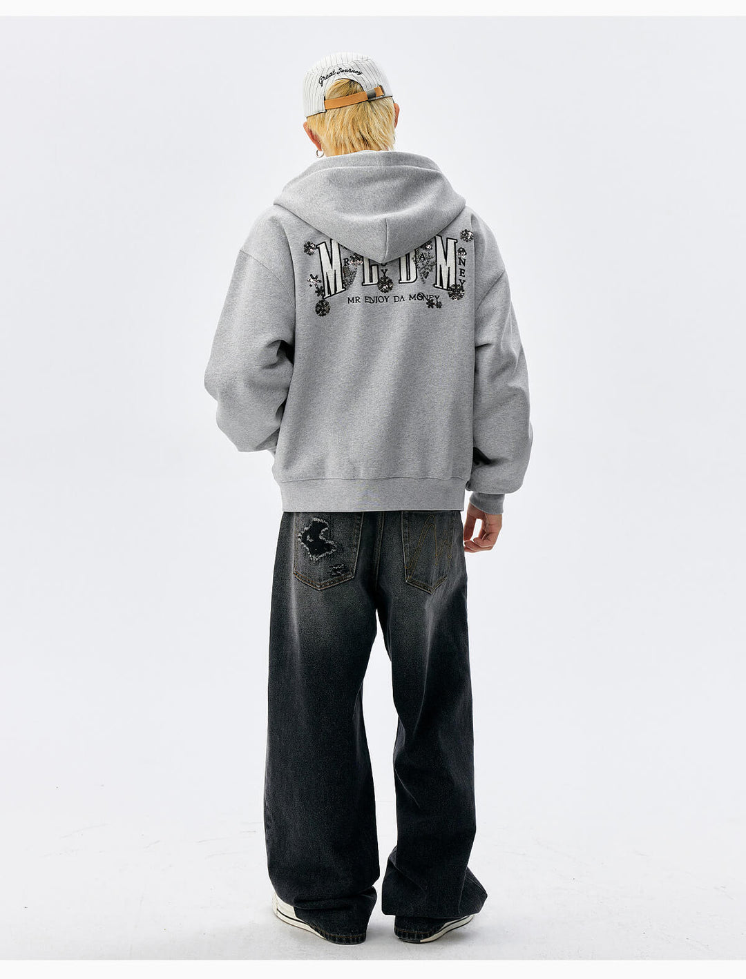 MEDM Beaded Flower Embellished Zip Up Hoodie | Face 3 Face