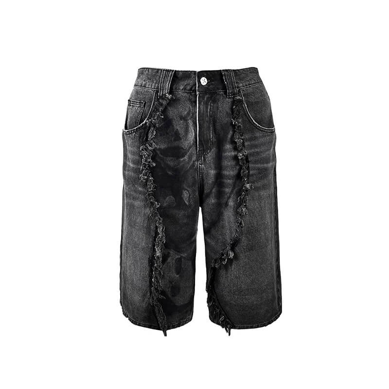 Night Lab Frayed Seam Washed Denim Shorts