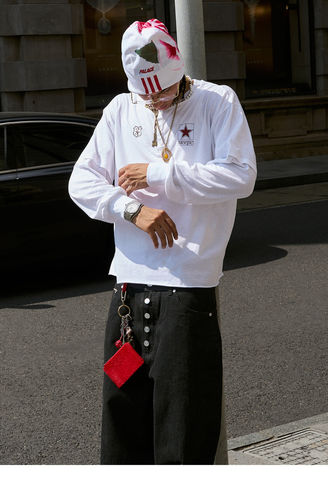 STEEPC Pearl Star Layered Henley Neck Long Sleeve Tee | Face 3 Face