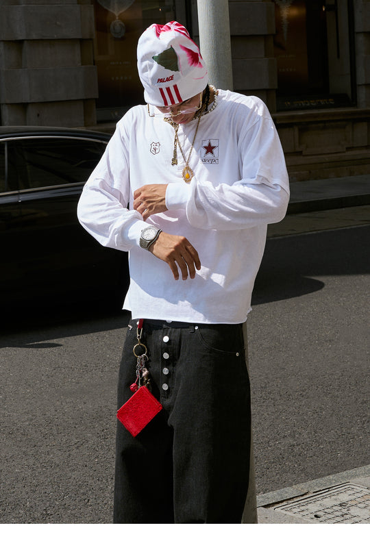 STEEPC Pearl Star Layered Henley Neck Long Sleeve Tee | Face 3 Face