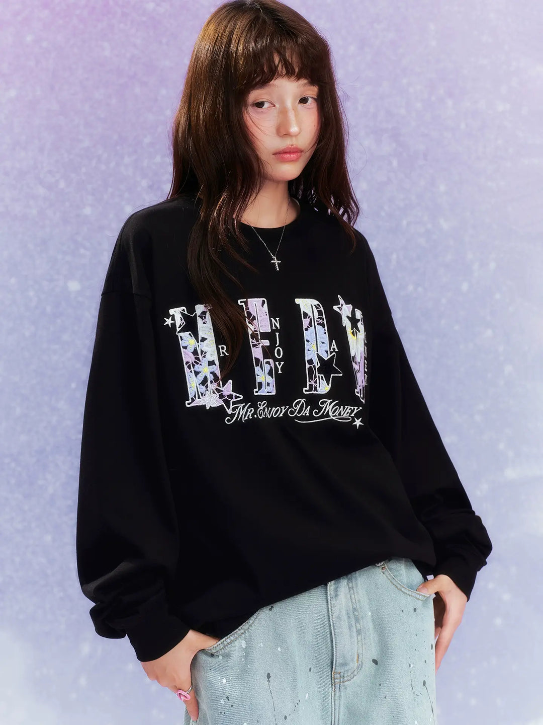 MEDM Flower Star Logo Embroidered Long Sleeve Tee | Face 3 Face