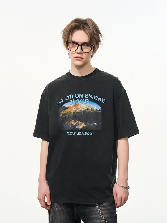 Harsh and Cruel Washed Printed Mountain Tee