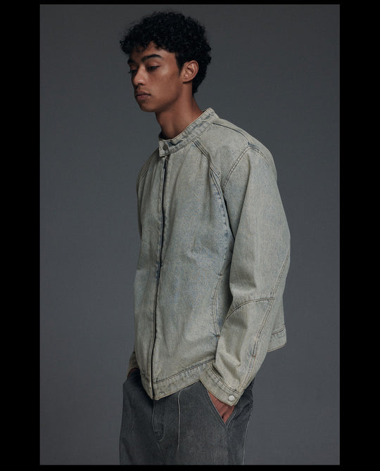 NOVACAM Washed Heavy-Duty Short Work Denim Jacket | Face 3 Face