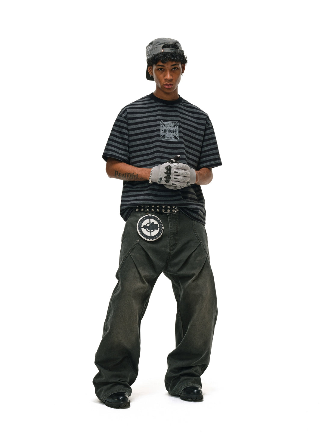 ANTIDOTE Cross Printed Striped Tee | Face 3 Face