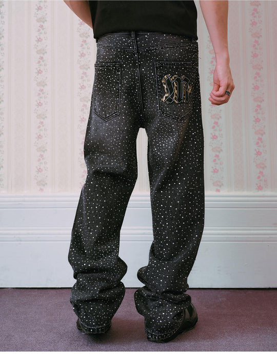 MEDM All Over Rhinestone Star Patch Jeans | Face 3 Face