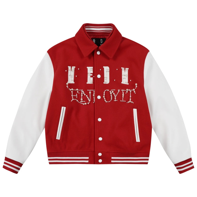 MEDM Pearl Logo Color Block Varsity Jacket | Face 3 Face