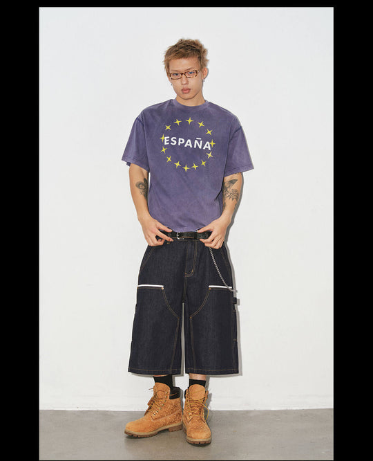 NOVACAM Vintage Washed Circle Star Print Short Sleeve Tee | Face 3 Face