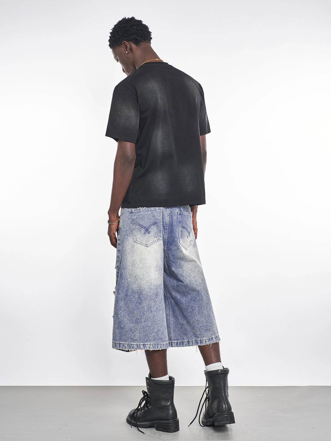 F3F Select Light Blue Destroyed Denim Baggy Shorts | Face 3 Face