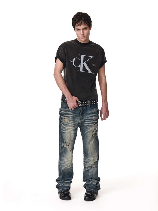 ANTIDOTE Slogan Print Washed Short Sleeve Tee | Face 3 Face