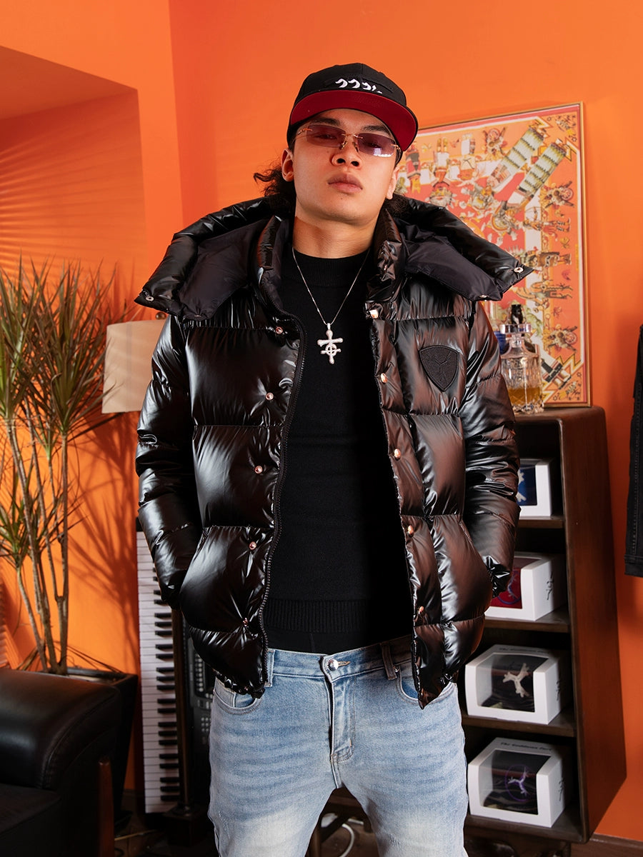 TGFCLUB Removable Hood Glossy Slim Down Jacket | Face 3 Face