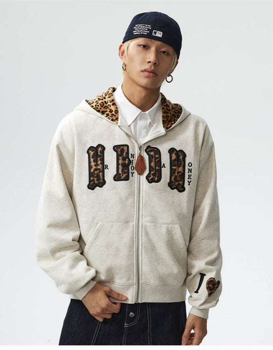 MEDM Leopard Faux Fur Layered Zip Up Hoodie | Face 3 Face