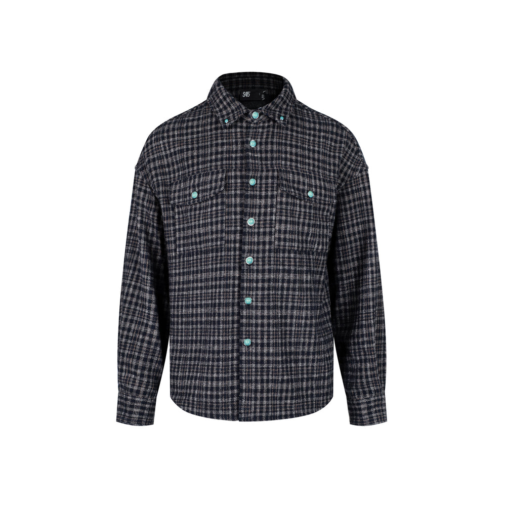S45 Turquoise Button Plaid Long Sleeve Shirt | Face 3 Face