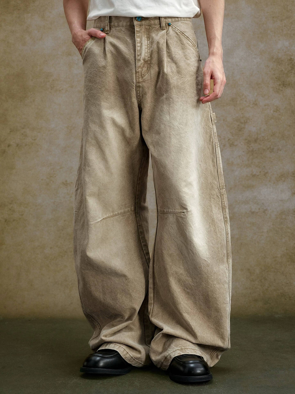 YADcrew Turquoise Studded Washed Tucked Painter Machete Jeans