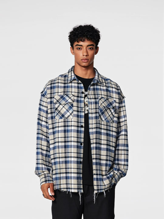 Achock Plaid Fringe Long Sleeved Flannel Shirt | Face 3 Face